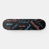 Zwei Namen Paare Muster monogramm blaues Licht pin Skateboard (Horizontal)