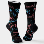 Zwei Namen Paare Muster monogramm blaues Licht pin Socken (Gewinkelt)