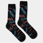 Zwei Namen Paare Muster monogramm blaues Licht pin Socken (Rechts)