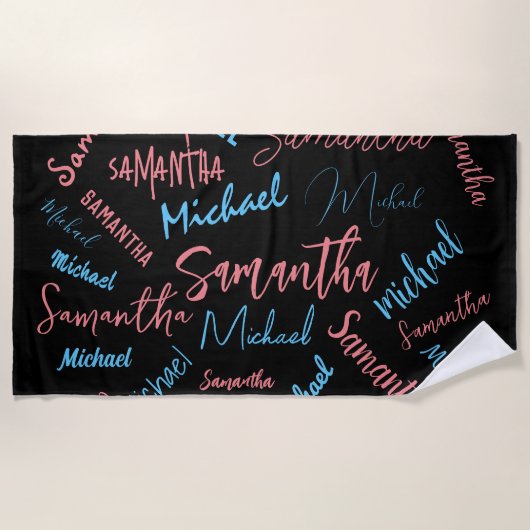 Zwei Namen Paare Muster monogramm blaues Licht pin Strandtuch (Vorderseite)