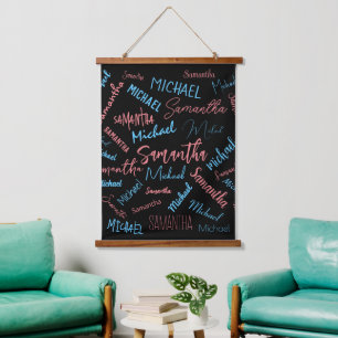 Zwei Namen Paare Muster monogramm blaues Licht pin Wandteppich Mit Holzrahmen