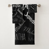 Zwei Namen, zwei Muster monogramm schwarz grau wei Badhandtuch Set (Insitu)