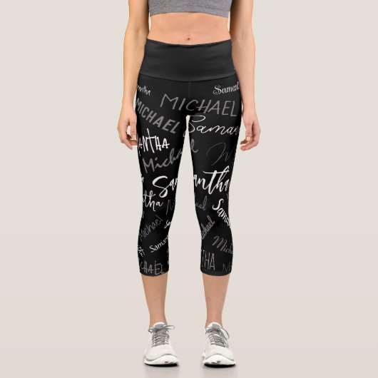 Zwei Namen, zwei Muster monogramm schwarz grau wei Capri Leggings (Vorderseite)
