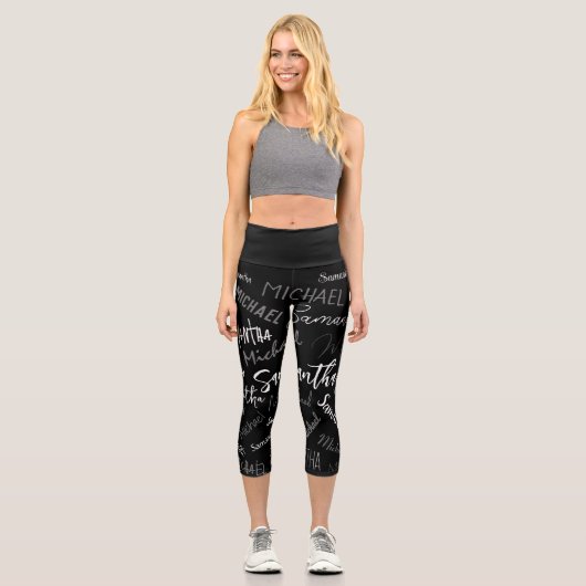 Zwei Namen, zwei Muster monogramm schwarz grau wei Capri Leggings (Vorderseite)