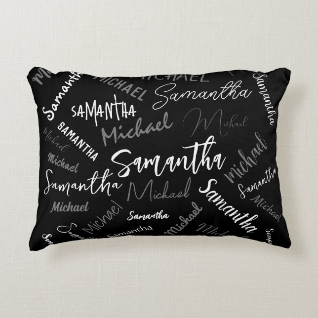 Zwei Namen, zwei Muster monogramm schwarz grau wei Dekokissen (Vorderseite)