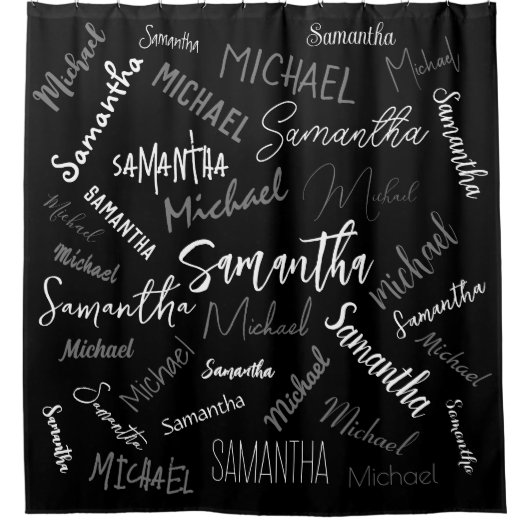 Zwei Namen, zwei Muster monogramm schwarz grau wei Duschvorhang (Vorderseite)