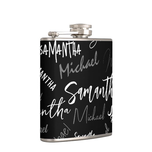 Zwei Namen, zwei Muster monogramm schwarz grau wei Flachmann (Rechts)