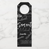 Zwei Namen, zwei Muster monogramm schwarz grau wei Flaschenanhänger (Vorderseite)