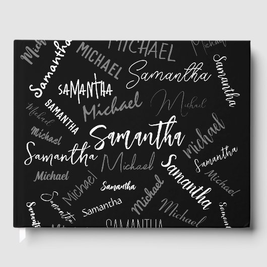 Zwei Namen, zwei Muster monogramm schwarz grau wei Gästebuch (Vorderseite)