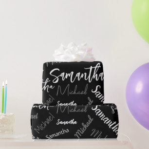 Zwei Namen, zwei Muster monogramm schwarz grau wei Geschenkpapier