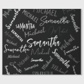 Zwei Namen, zwei Muster monogramm schwarz grau wei Geschenkpapier (Flach)