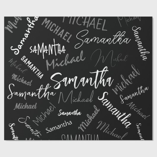 Zwei Namen, zwei Muster monogramm schwarz grau wei Geschenkpapier (Flach)