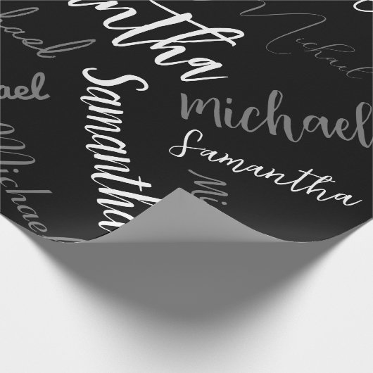 Zwei Namen, zwei Muster monogramm schwarz grau wei Geschenkpapier (Ecke)