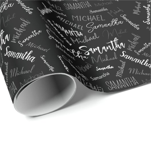 Zwei Namen, zwei Muster monogramm schwarz grau wei Geschenkpapier (Rolleneckpunkt)