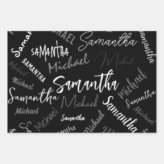 Zwei Namen, zwei Muster monogramm schwarz grau wei Geschenkpapier Set (Vorderseite 3)