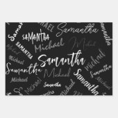 Zwei Namen, zwei Muster monogramm schwarz grau wei Geschenkpapier Set (Vorderseite 2)