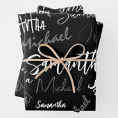 Zwei Namen, zwei Muster monogramm schwarz grau wei Geschenkpapier Set (Beispiel)
