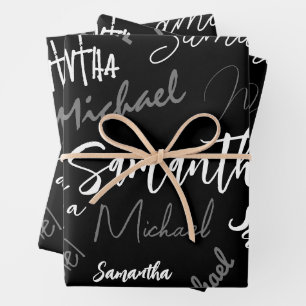 Zwei Namen, zwei Muster monogramm schwarz grau wei Geschenkpapier Set