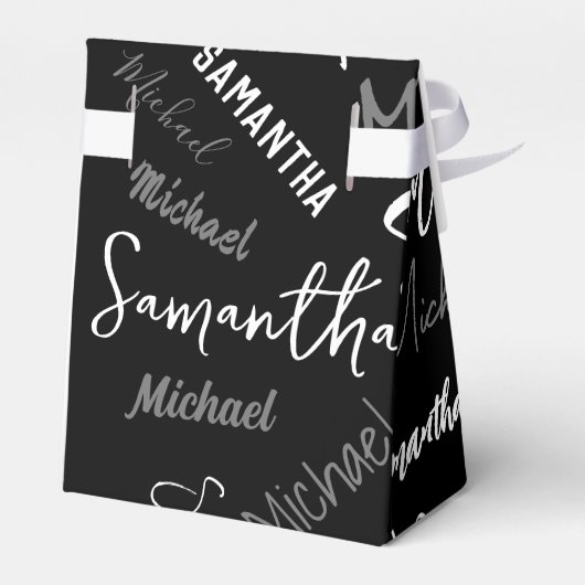 Zwei Namen, zwei Muster monogramm schwarz grau wei Geschenkschachtel (Rückseite)