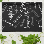 Zwei Namen, zwei Muster monogramm schwarz grau wei Geschirrtuch (Gefaltet)