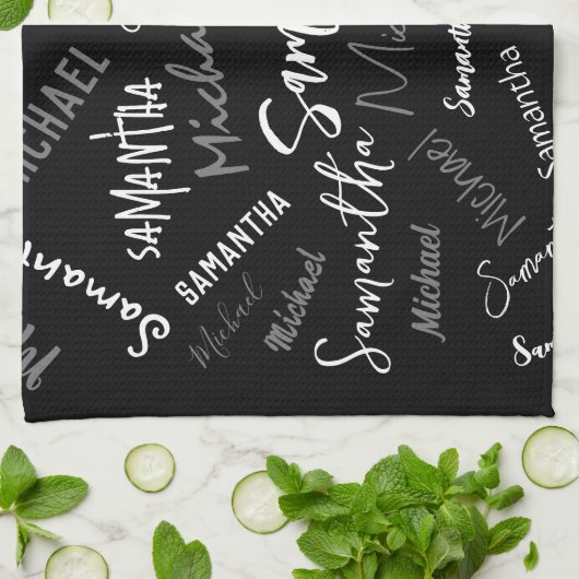 Zwei Namen, zwei Muster monogramm schwarz grau wei Geschirrtuch (Gefaltet)