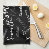 Zwei Namen, zwei Muster monogramm schwarz grau wei Geschirrtuch (Viertel Falte)