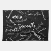 Zwei Namen, zwei Muster monogramm schwarz grau wei Geschirrtuch (Horizontal)