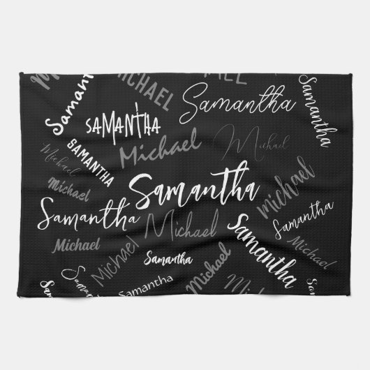 Zwei Namen, zwei Muster monogramm schwarz grau wei Geschirrtuch (Horizontal)
