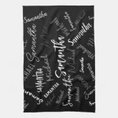 Zwei Namen, zwei Muster monogramm schwarz grau wei Geschirrtuch (Vertikal)