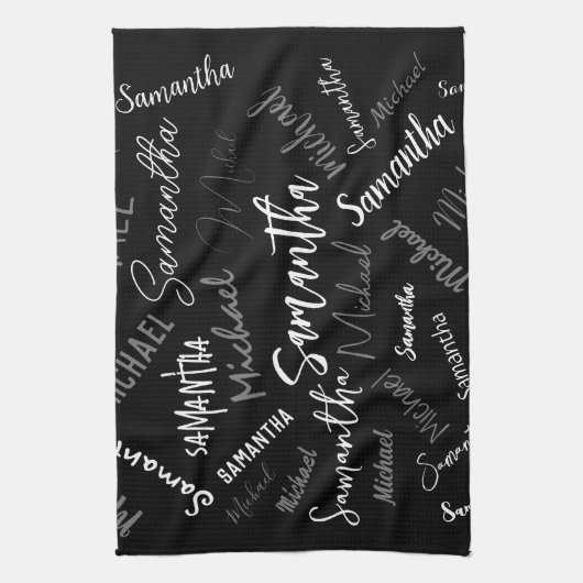 Zwei Namen, zwei Muster monogramm schwarz grau wei Geschirrtuch (Vertikal)