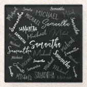 Zwei Namen, zwei Muster monogramm schwarz grau wei Glasuntersetzer (Vorderseite)