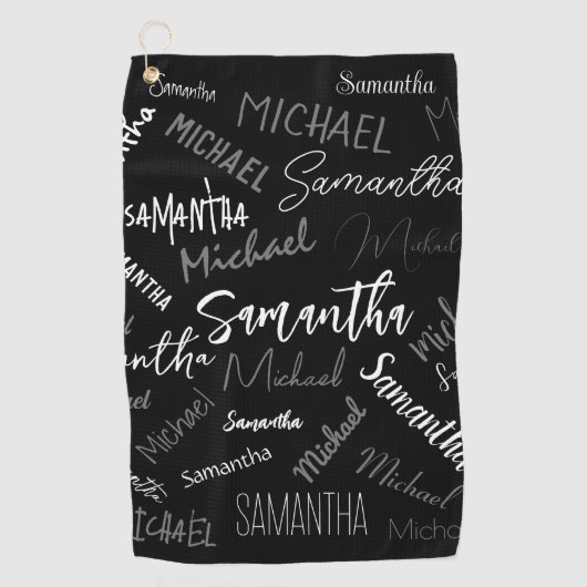 Zwei Namen, zwei Muster monogramm schwarz grau wei Golfhandtuch (Vorderseite)
