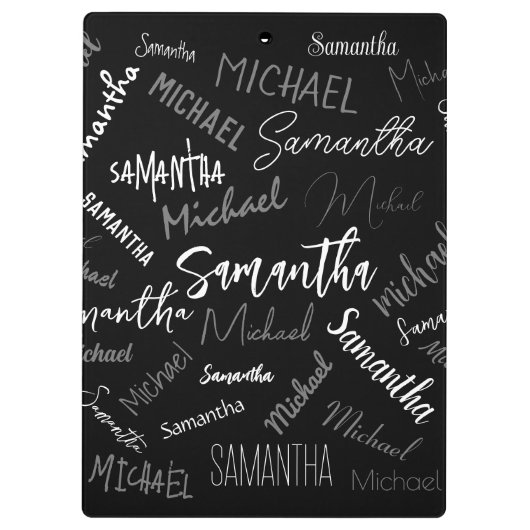 Zwei Namen, zwei Muster monogramm schwarz grau wei Klemmbrett (Rückseite)