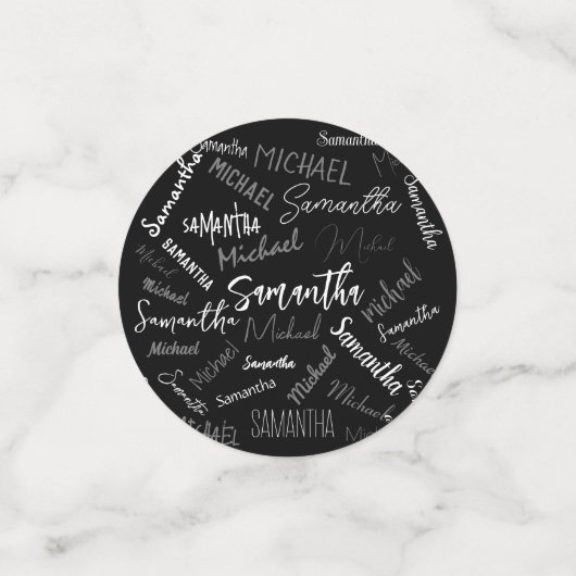 Zwei Namen, zwei Muster monogramm schwarz grau wei Konfetti (Klein Vorderseite)