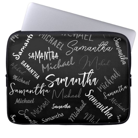 Zwei Namen, zwei Muster monogramm schwarz grau wei Laptopschutzhülle (Vorderseite)