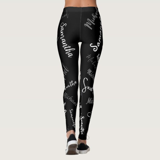 Zwei Namen, zwei Muster monogramm schwarz grau wei Leggings (Rückseite)