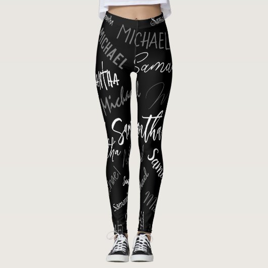Zwei Namen, zwei Muster monogramm schwarz grau wei Leggings (Vorderseite)