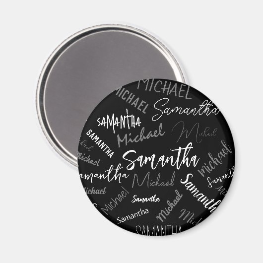 Zwei Namen, zwei Muster monogramm schwarz grau wei Magnet (Vorderseite/Rückseite)