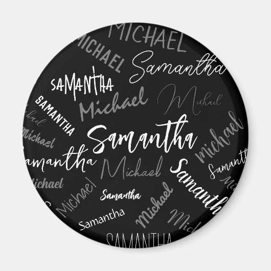 Zwei Namen, zwei Muster monogramm schwarz grau wei Magnet (Vorne)