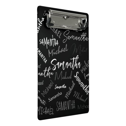 Zwei Namen, zwei Muster monogramm schwarz grau wei Mini Klemmbrett (Schrägansicht)