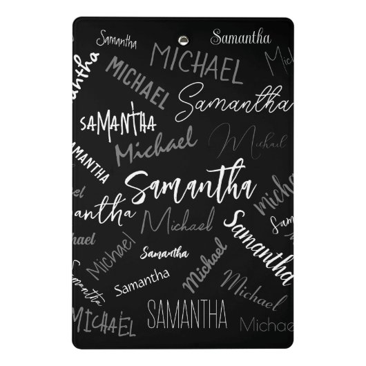 Zwei Namen, zwei Muster monogramm schwarz grau wei Mini Klemmbrett (Rückseite)