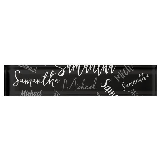 Zwei Namen, zwei Muster monogramm schwarz grau wei Namensplakette (Vorderseite)