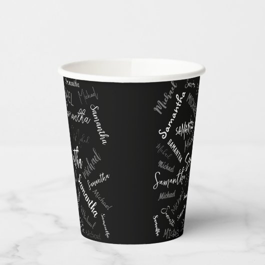 Zwei Namen, zwei Muster monogramm schwarz grau wei Pappbecher (Links)