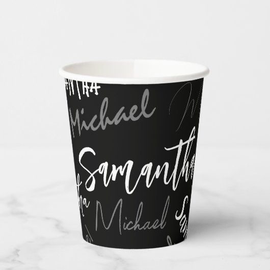 Zwei Namen, zwei Muster monogramm schwarz grau wei Pappbecher (Links)
