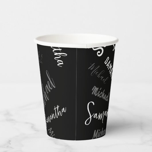Zwei Namen, zwei Muster monogramm schwarz grau wei Pappbecher (Rechts)