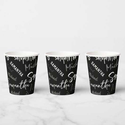 Zwei Namen, zwei Muster monogramm schwarz grau wei Pappbecher (Multi)