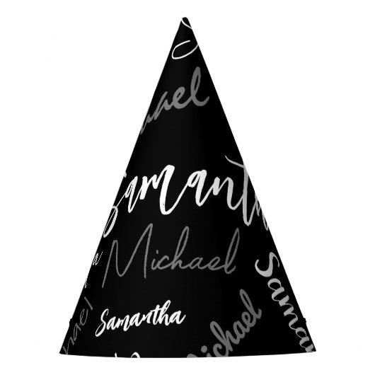 Zwei Namen, zwei Muster monogramm schwarz grau wei Partyhütchen (Vorderseite)