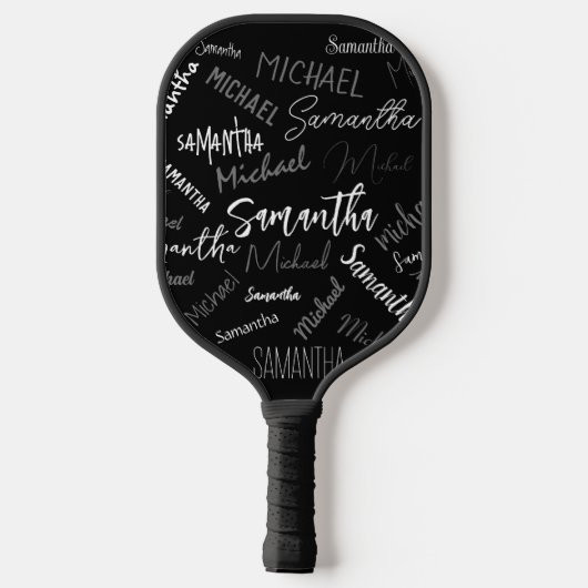 Zwei Namen, zwei Muster monogramm schwarz grau wei Pickleball Schläger (Rückseite)