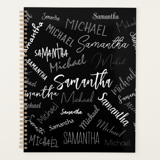 Zwei Namen, zwei Muster monogramm schwarz grau wei Planer (Vorderseite)