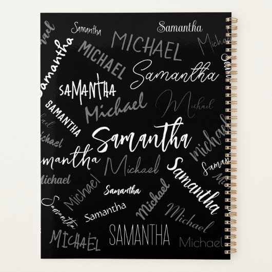 Zwei Namen, zwei Muster monogramm schwarz grau wei Planer (Rückseite)